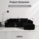 104 Inch Black Corduroy L Shaped Sectional Sofa Deep Set Upholstered Modular Couch No Assembly
