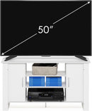 50 Inch White TV Stand With Concealed Storage And Shelves