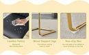A modern minimalist style round transparent tempered glass table with gold metal legs, paired with 4 modern PU leather high-back dining chairs, bring a luxurious experience.