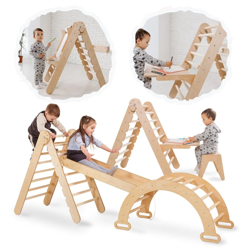 4in1 Montessori Climbing Set: Triangle Ladder + Climbing Arch + Slide Board + Art Addition