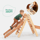 4in1 Montessori Climbing Set: Triangle Ladder + Climbing Arch + Slide Board + Net – Beige