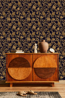 Dark Wallpaper with Gold Flowers