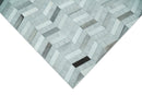 Custom Made Ivory and Silver Geometrical Handmade Leather Rug