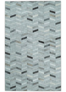 Custom Made Ivory and Silver Geometrical Handmade Leather Rug