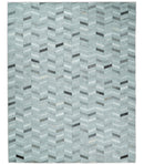 Custom Made Ivory and Silver Geometrical Handmade Leather Rug