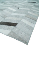 Custom Made Ivory and Silver Geometrical Handmade Leather Rug