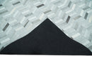 Custom Made Ivory and Silver Geometrical Handmade Leather Rug