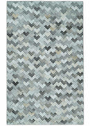 Custom Made Ivory and Gray Modern Geometrical Leather Rug