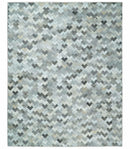 Custom Made Ivory and Gray Modern Geometrical Leather Rug