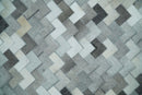 Custom Made Ivory and Gray Modern Geometrical Leather Rug