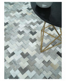 Custom Made Ivory and Gray Modern Geometrical Leather Rug