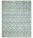 Modern Ivory and Blue Moroccan Hand Made Wool Area Rug