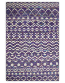 Hand Knotted Blue and White Modern Contemporary Southwestern Tribal Trellis Recycled Silk Area Rug | OP6