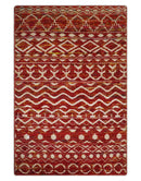 4x6 and 8x10 Hand Knotted Rust, Gold and White Modern Contemporary Southwestern Tribal Trellis Recycled Silk Area Rug