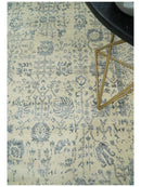 4x6 Fine Hand Knotted Beige and Gray Traditional Vintage Persian Style Antique Wool and Silk Rug | AGR14