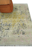 4x6 Fine Hand Knotted Gold, Gray and Ivory Modern Abstract Wool and SIlk Area Rug | AGR17