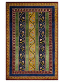 4x6 Green, Gold and Blue Striped Wool Hand Knotted Southwestern Lori Gabbeh Rug