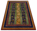 4x6 Green, Gold and Blue Striped Wool Hand Knotted Southwestern Lori Gabbeh Rug