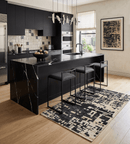 4x6 Hand Knotted Beige and Black Modern Abstract Contemporary Recycled Silk Area Rug