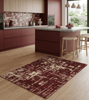 4x6 Hand Knotted Beige and Maroon Modern Abstract  Recycled Silk Area Rug