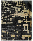 4x6 Hand Knotted Beige and Black Modern Abstract Contemporary Recycled Silk Area Rug