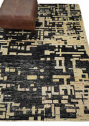 4x6 Hand Knotted Beige and Black Modern Abstract Contemporary Recycled Silk Area Rug