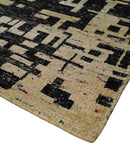 4x6 Hand Knotted Beige and Black Modern Abstract Contemporary Recycled Silk Area Rug