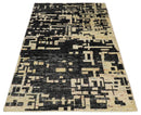 4x6 Hand Knotted Beige and Black Modern Abstract Contemporary Recycled Silk Area Rug
