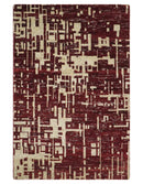 4x6 Hand Knotted Beige and Maroon Modern Abstract  Recycled Silk Area Rug