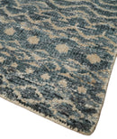 4x6 Hand Knotted Ivory, Beige and Blue Modern Contemporary Southwestern Tribal Trellis Recycled Silk Area Rug | OP55