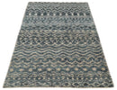 4x6 Hand Knotted Ivory, Beige and Blue Modern Contemporary Southwestern Tribal Trellis Recycled Silk Area Rug | OP55