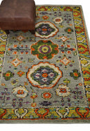 4x6 Hand Knotted Silver, Yellow and Orange Persian Oushak  Recycled Silk Area Rug