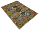 4x6 Hand Knotted Silver, Yellow and Orange Persian Oushak  Recycled Silk Area Rug