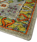 4x6 Hand Knotted Silver, Yellow and Orange Persian Oushak  Recycled Silk Area Rug