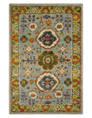 4x6 Hand Knotted Silver, Yellow and Orange Persian Oushak  Recycled Silk Area Rug