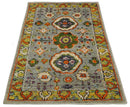 4x6 Hand Knotted Silver, Yellow and Orange Persian Oushak  Recycled Silk Area Rug