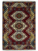 4x6 Hand Knotted Traditional Kazak Ivory and Rust Wool Area Rug