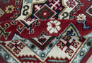 4x6 Hand Knotted Traditional Kazak Maroon And Blue Wool Area Rug