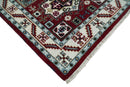 4x6 Hand Knotted Traditional Kazak Maroon And Blue Wool Area Rug