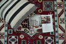 4x6 Hand Knotted Traditional Kazak Maroon And Blue Wool Area Rug