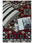 4x6 Hand Knotted Traditional Kazak Maroon And Blue Wool Area Rug