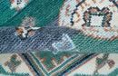 4x6 Hand knotted Traditional Khotan Design Teal And Ivory Wool Rug