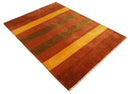 4x6 Small Rust and Gold Striped Wool Hand Woven Southwestern Gabbeh Rug