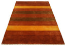 4x6 Small Rust and Gold Striped Wool Hand Woven Southwestern Gabbeh Rug