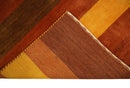4x6 Small Rust and Gold Striped Wool Hand Woven Southwestern Gabbeh Rug