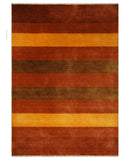 4x6 Small Rust and Gold Striped Wool Hand Woven Southwestern Gabbeh Rug
