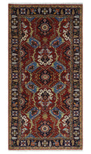 4x8 and Runner Hand Knotted Brown and Black Traditional Heriz Serapi Wool Area Rug