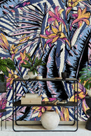 Voguish Exotic Leaves and Flowers Wallpaper Fashionable
