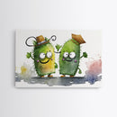 Goofy Pickle Art, Cute Pickle Cartoon Wall Art, Framed Canvas Print, Wild West Pickles, Funny Art, Funny Decor