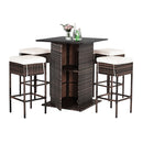 Alora 5-Piece Patio Rattan Bar Table Stool Set With Hidden Storage Shelf & Cushions (SAK14645)